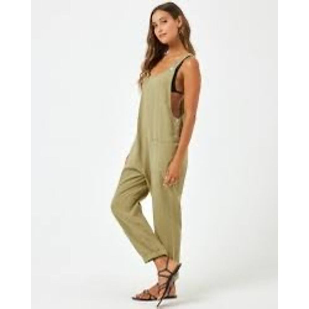 L Space Freya Jumper Relaxed Fit Cotton Jumpsuit Overalls Green Size Medium